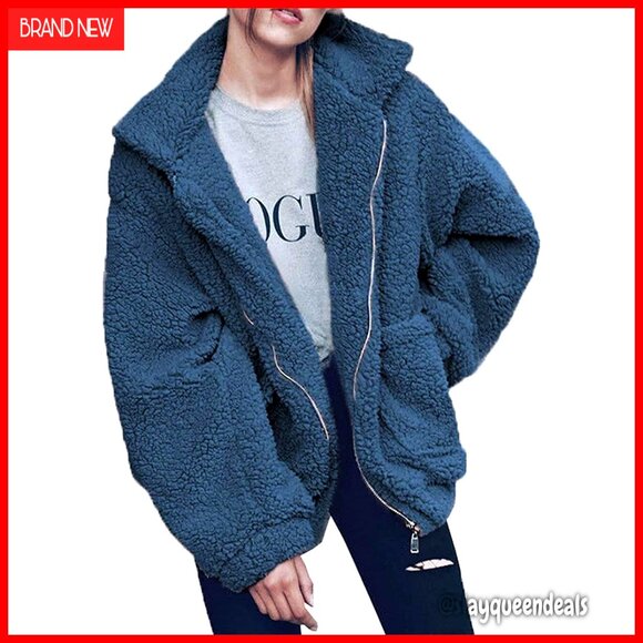 Oversized Sherpa Faux Fur Jacket Winter Teddy Bear Coat Warm Fleece Outerwear